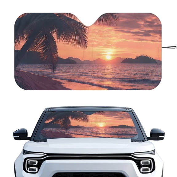 KUIFORTI Large Windshield Sun Shade Foldable Uv Ray Reflector, Palm Tree Windshield Sunshade Front Window Sun Shade Visor Shield Cover for Car SUV Truck Sedan Van Hatchback