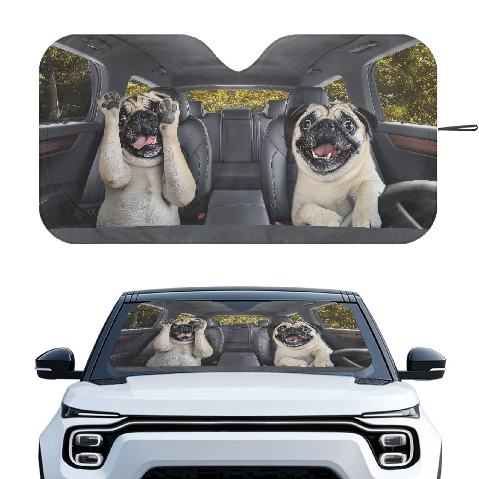 KUIFORTI Large Windshield Sun Shade Funny Pug Car Window Shade Keep ...