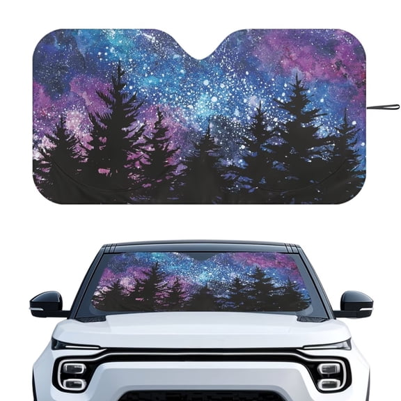 KUIFORTI Large Windshield Sun Shade, Galaxy Car Sun Shade Windshield Cover Front Window Shades Cute Sunshade Automotive Interior Protector Blocks UV Rays