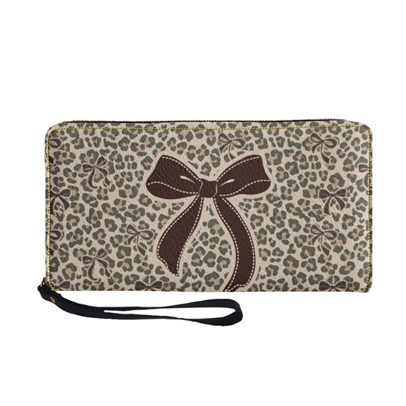 KUIFORTI Leopard Bow Prints Women's Wallets for Ladies With Cell Phone Case Card Holder Multiple Card Slots Ladies Travel Purse for Womens