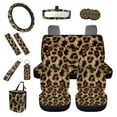 thumbnail image 1 of KUIFORTI Leopard Print 13 PCS Car Seat Cover Set Car Seat Cover Steering Wheel Cover Seat belt Cover Pad Keychain Chapstick Holders Cup Coasters Car Trash Bag Rear View Mirror Cover, 1 of 7
