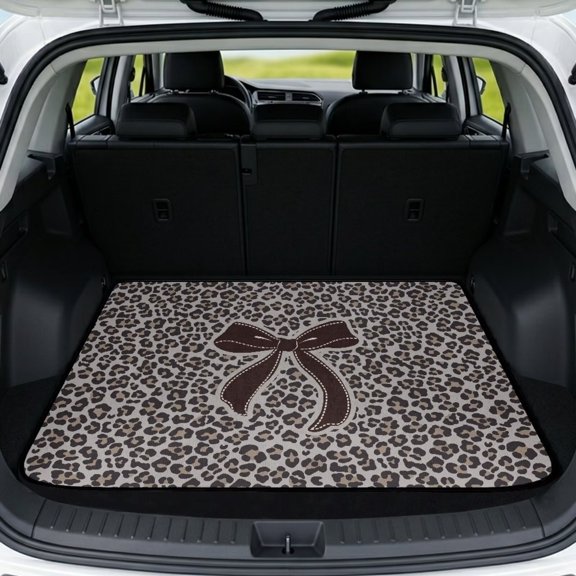 KUIFORTI Leopard Print Bow Universal Car Trunk Mat Washable Car Cargo Liner Easy to Clean Vehicle Interior Protection Accessories Universal Fit for Most Car Models 29" x 39"