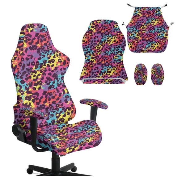 KUIFORTI Leopard Print Gaming Chair Cover with Armrest Covers Comfortable Gaming Chair Covers Slipcovers 4Pcs Easy Installation Breathable for Home, Shop, Living Room, Office
