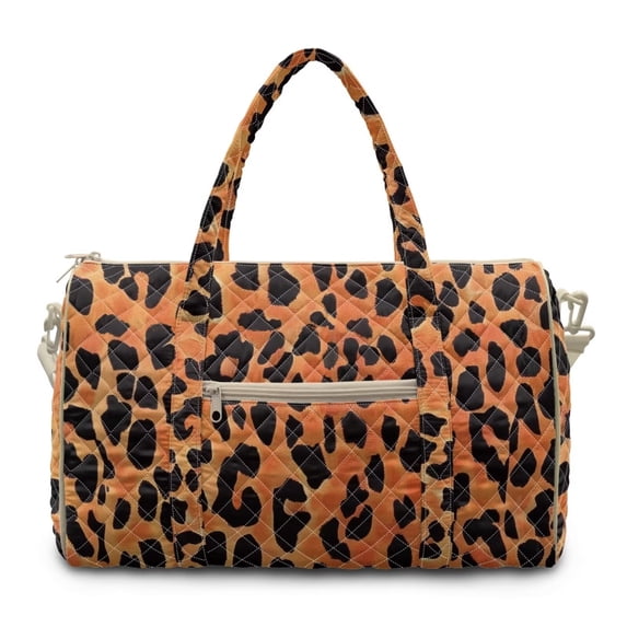 KUIFORTI Leopard Print Quilted Tote Duffle Bag for Women Large Capacity Weekender Travel Gym Work Bag Washable Portable Fashion for Yoga Overnight Trips