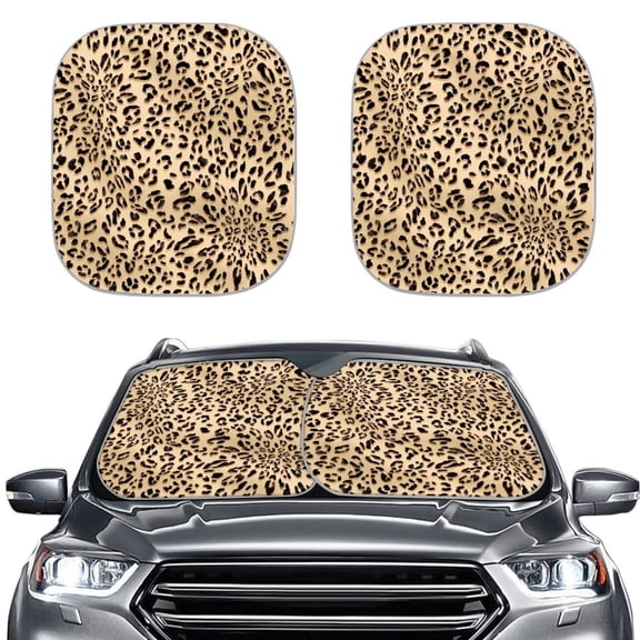 KUIFORTI Leopard Print Windshield Sun Shade Foldable 2 Piece Front Windshield Shade for Superior Sun, Heat, and UV Rays Protection, Reusable Sunshade for Car Interior Protection