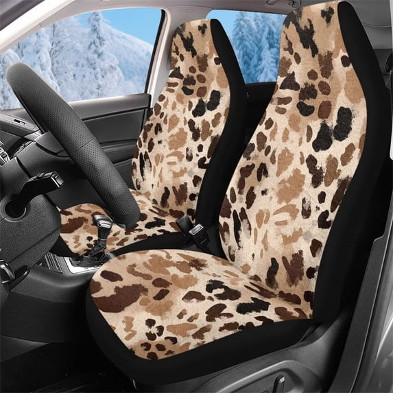 KUIFORTI Leopard print Automotive Seat Covers Elastic Fabrics Full Protection Two Front Only for Car Warm Auto Interior Cover Anti-Slip Universal Fit Most Cars Sedan SUV