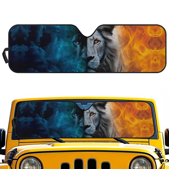 KUIFORTI Lion Windshield Sun Shade for Jeep Wrangler JL JLU & Jeep Gladiator Fully Covered Foldable Front Sunshade, Blocks UV Rays and Heat, Keep Interior Cool, Outdoor Camping