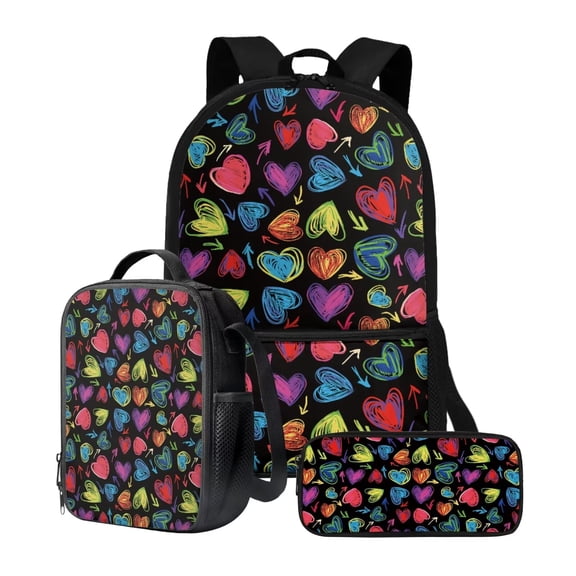 KUIFORTI Love Print 3 Pack Shoulder Bag Set Portable Backpack Handbag Crossbody Bag Pencil Case with Strap