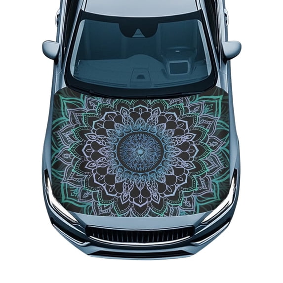 KUIFORTI Mandala Car Hood Cover Protector, Stretchable All-Weather Hood Wrap for Cars, Fade-Resistant Vehicles Decorate Engine Fits Sedans, Trucks, SUVs, Pickups