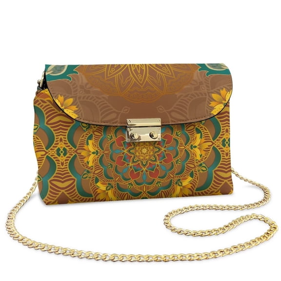 KUIFORTI Mandala Floral Womens Leather Crossbody Bag Durable Small Shoulder Bag Ladies Handbag Functional Trendy Small Bag with Removable Chain for Daily Life