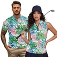 thumbnail image 1 of KUIFORTI Matching Golf Shirts for Couple Hawaiian Palm Leaf Moisture Wicking Golf Tank Top for Women Racerback Design Keep Cool in Hot Weather Breathable Fabric Lightweight, 1 of 6
