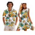 thumbnail image 1 of KUIFORTI Matching Vacation Outfits for Couples Yellow Hibiscus Palm Tree Fashionable Mens Casual Shirts Hawaii Dress Soft and Comfortable with Soft Fabric Quick-dry for Romantic Date, 1 of 7