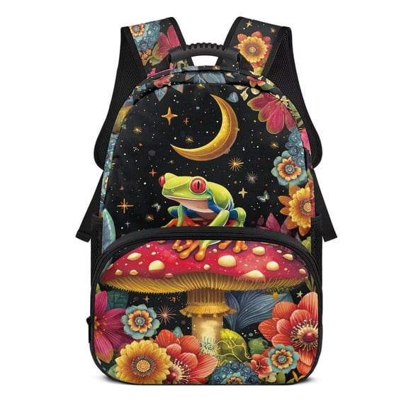 KUIFORTI Moon Frog Mushroom Children'S Backpack 17 Inch Comfortable Kids Bookbag with Side Pockets Fits Laptop for Elementary Primary Middle Back to School Gifts