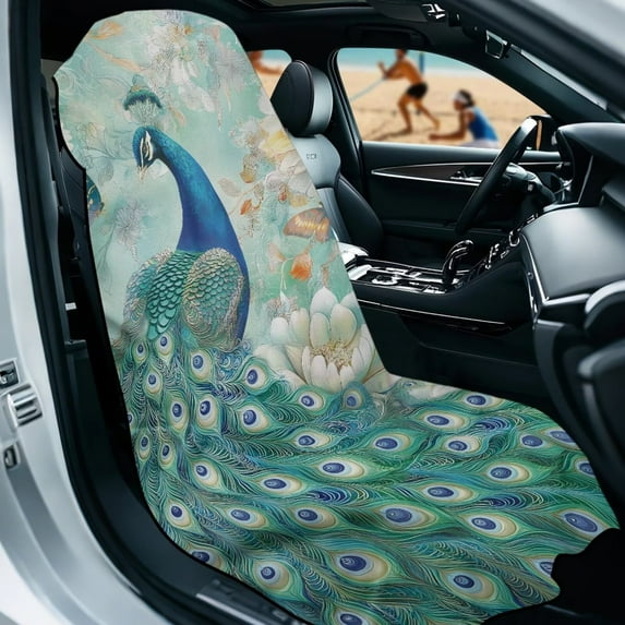 KUIFORTI Multi-Purpose Car Seat Covers & Absorbent Beach Towel with Storage Bag- Front Seat Protectors for Trucks, SUVs, Sedans (Yoga, Gym, Running Accessories), Peacock Green