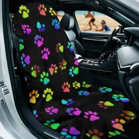 KUIFORTI Multi-Purpose Car Seat Covers & Absorbent Microfiber Towels - Cute Paw Print Front Seat Protectors for Trucks, SUVs, Sedans (Yoga, Gym, Running Accessories)