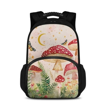 KUIFORTI Mushroom Backpack for Women Laptop Lunch Rucksack with Insulated Cooler Compartment Outdoor Backpack Beach Picnic Travel Rucksack
