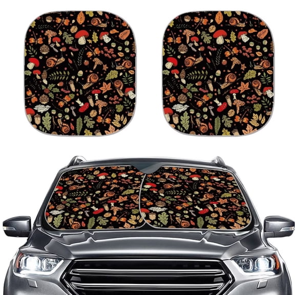 KUIFORTI Mushroom Car Sun Shade Windshield Cute 2 Piece Foldable Car Window Covers, Universal Fit Automotive Interior Sun Protection, Easy to Use
