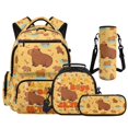 thumbnail image 1 of KUIFORTI Orange Capybara Backpack with Lunch Box for Girls, 4Pcs Kids School Bag Set with Pencil Pouch Water Bottle Sleeve, Bright Fashion Bookbag for Elementary Primary Middle School, 1 of 6