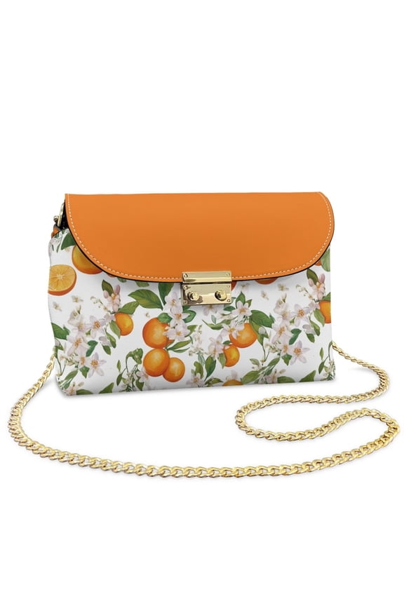 Orange Crossbody Bag for Women Trendy Leather Lightweight Medium Shoulder Handbags Hard-Wearing Purse Shoulder Bags with Chain Strap for Day & Night