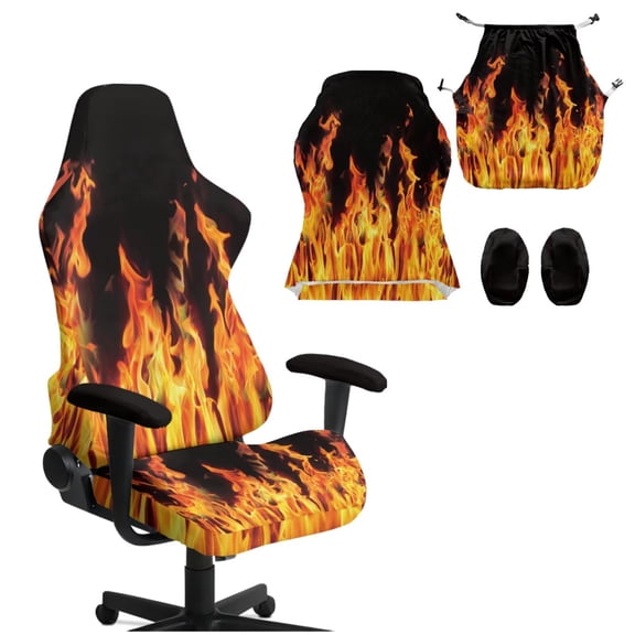 KUIFORTI Orange Fire Gaming Chair Covers Waterproof Gaming Chair Seat Cover with 2Pcs Armrest Slipcover Polyester Dust Protection for Home, Shop, Living Room, Office