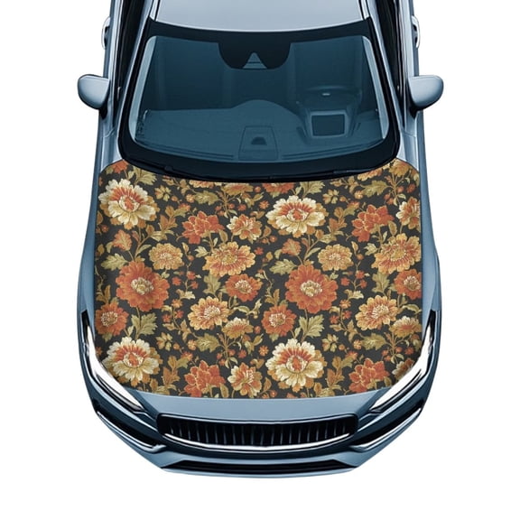 KUIFORTI Orange Flower Car Hood Cover Protector, Stretchable Elastic Fabric Auto Hood Wrap, Easy Installation Vehicles Decorate Engine Fits Most Sedans, Trucks, SUVs, Pickups
