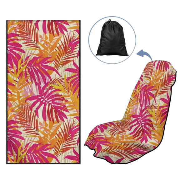 KUIFORTI Orange Tropical Leaf Car Seat Cover Towels Front Seats for Cars, Truck, SUV, Van 60 x 33 Inch Automotive Seat Protector Cover Blanket Portable Sweat Absorption Front Protector
