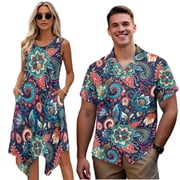 KUIFORTI Paisley Floral Hawaii Matching Couple Outfits Couple Matching Outfits Fashionable Beach Vacation Clothes for Women with Soft Fabric Suitable for Everyday Casual Wear