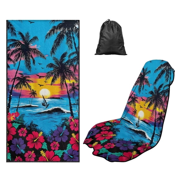 KUIFORTI Palm Tree Car Seat Cover Towels Front Seats Quick-Dry Car Accessories with Storage Bag Washable Sweat Absorption for Swimming Pool Camping Beach Yoga Towels Mat