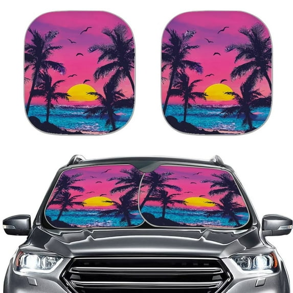 KUIFORTI Palm Tree Car Windshield Sun Shade Foldable UV Ray Sun Visor Protector Sunshade to Keep Your Vehicle Cool 2 Pack