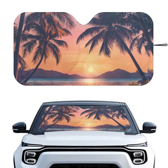 KUIFORTI Palm Tree Car Windshield Sunshade Foldable Car Windshield Sun Shade Cover, 66.53" x 34.44" Front Window Heat Insulation Protection, for Auto Sedan, SUV Accessories