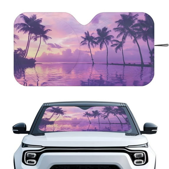 KUIFORTI Palm Tree Sun Shade for Car Windshield Foldable Universal Automotive Window Sunshades, Front Window Heat Insulation Protection Fit Most Vehicle 66.53 X 34.44 in