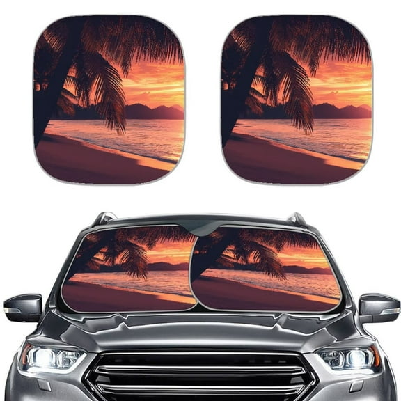 KUIFORTI Palm Tree Windshield Sun Shade Foldable Car Sun Visor, Reusable Car Window Covers, Reflective Polyester Blocks Heat and Sun, Portable Auto Sun Shield That Keeps Your Vehicle Cool