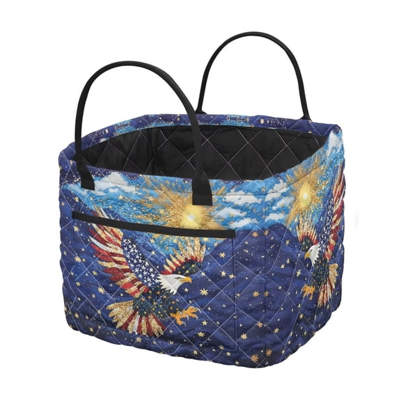 KUIFORTI Patriotic Eagle Print Foldable Large Quilted Storage Basket, Soft Organizer with Handles for Toys, Blankets, Clothes, Nursery, Bathroom & Shelf Organization