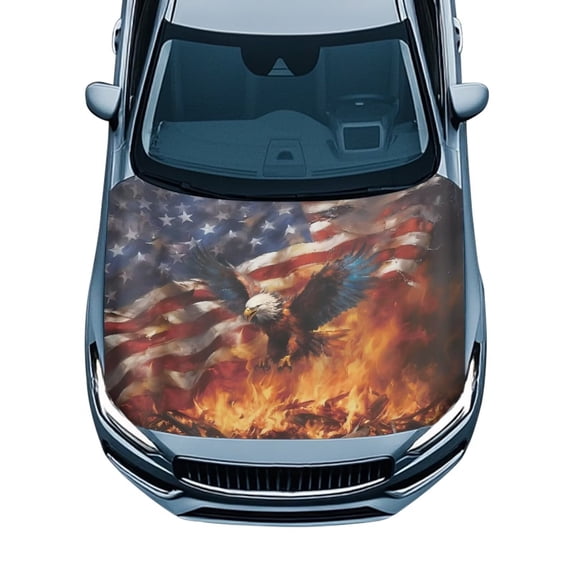 KUIFORTI Patriotic Eagle US Flag Car Hood Cover, All-Weather Auto Hood Wrap Protector, Universal Fit for Sedans, Trucks, SUVs, Pickups, Easy to Install Washable Automotive Exterior Accessory