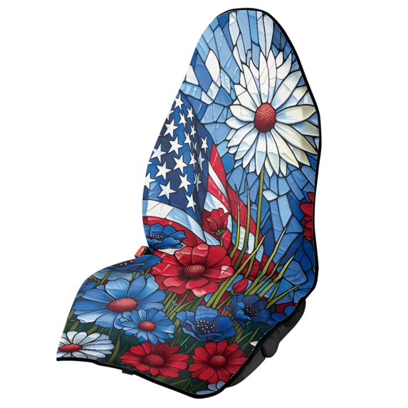 KUIFORTI Patriotic Floral Car Seat Cover Towel - Waterproof Car Seat Protector for Workout Gym Use, Washable Easy Installation Fit Cars SUV Trucks, Easy Install