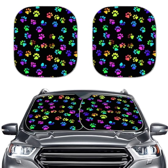 KUIFORTI Paw Print Car Sun Shade Windshield Automotive Windshield Sun Shades - 98% UV Blocking Car Window Shades, 25.5"x28.5" Foldable Design (2-Pack)