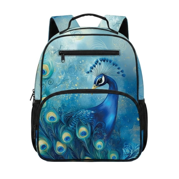 KUIFORTI Peacock Toddler Backpack for Girls Kids School Bag with Multiple Organizer Pockets Fashion Adjustable Straps for Preschool Kindergarten Back to School Gifts
