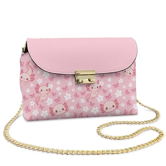 KUIFORTI Pink Axolotl Crossbody Leather Bag Hard-Wearing Small Shoulder Bag Ladies Handbag Easy to Carry Portability Purse Shoulder Bags with Chain Strap for Work Shopping