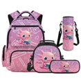 thumbnail image 1 of KUIFORTI Pink Axolotl School Bag with Lunch Bag Set 4Pcs for Girls, Kids Backpack with Pencil Pouch Water Bottle Sleeve for Elementary Primary Middle School Students, 1 of 6