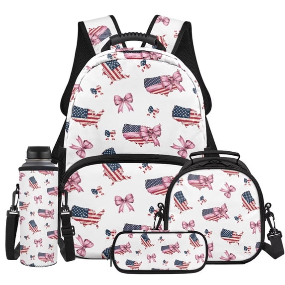 KUIFORTI Pink Bow Horse Backpack for Girls Boys Kid Backpack Set 4Pcs Bookbag with Lunch Box for Elementary Primary Middle School Students Back to School Essentials Gifts