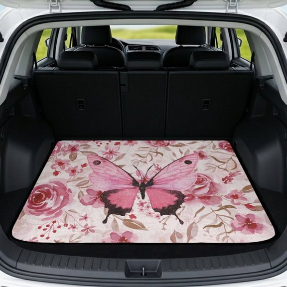 KUIFORTI Pink Butterfly Universal Car Trunk Mat Easy to Clean Car Cargo Liner Vehicle Interior Decoration Accessories Fits Most Cars, SUVs & Trucks Trunk Protective Mat