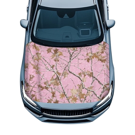 KUIFORTI Pink Camo Maple Tree Print Car Hood Cover Protector Easy Install Auto Hood Protector Exterior Accessories Fits Most Sedans, Trucks, SUVs, Pickups Automotive Decor Accessory