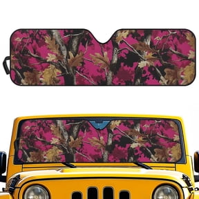 KUIFORTI Pink Camo Sunshade Windshield Cover Easy Installation Easy-Fold Sun Visor Blocks UV Rays Sunshade Front Sun Visor Protector for Jeep Wrangler JL JLU & Jeep Gladiator