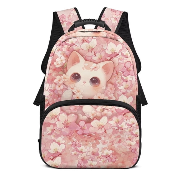 KUIFORTI Pink Cat Children's Backpack 17 Inch Polyester Kids School Bag Large Capacity Girls Bookbag for Elementary Primary Middle Back to School Gifts