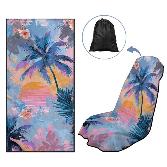 KUIFORTI Pink Coconut Tree Car Seat Towel Covers with Storage Bag Automotive Seat Covers Anti-Slip Quick-Dry for Yoga,Gym,Workout,Sports,Running,Camping and Beach Auto Accessories