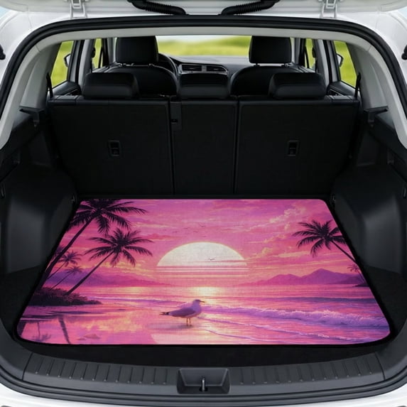 KUIFORTI Pink Coconut Tree Trunk Liners for Cars 29" x 39" Polyester Anti-Scratch Cargo Mat Rear Trunk Line Durable Easy to Clean Interior Accessories for Daily Travel