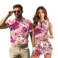 thumbnail image 1 of KUIFORTI Pink Flower Matching Couple Golf Shirts Quarter Zip Matching Couple Sport Shirts Woman Golf Tennis Dress with Pocket Built in Shorts for Golf,Tennis,Hiking,Running,Gym, 1 of 7
