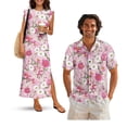 thumbnail image 1 of KUIFORTI Pink Flowers Couple Matching Outfits Spring Lightweight His and Hers Matching Outfits Vacation Womens Summer Dresses Round Neck with Pockets Quick-dry, 1 of 7