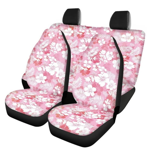 KUIFORTI Pink Hibiscus Flower Car Seat Covers Full Set 4 Pack Easy to Install Front Seat Protector Auto Seat Rear Split Bench Cover Universal Fit Most Cars,SUV, Trucks