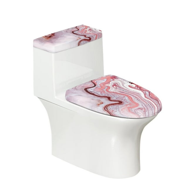 KUIFORTI Pink Marble Toilet Lid Cover and Toilet Tank Cover 2 Piece